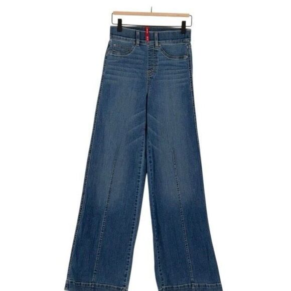 Spanx Vintage Indigo Denim Seamed Front Wide Leg Jeans Size XS - Picture 2 of 11